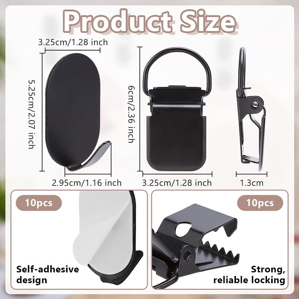 10Pcs Iron Baby Pacifier Clips with 10Pcs Oval Iron Hook Hangers Black 60x32.5x13mm diy