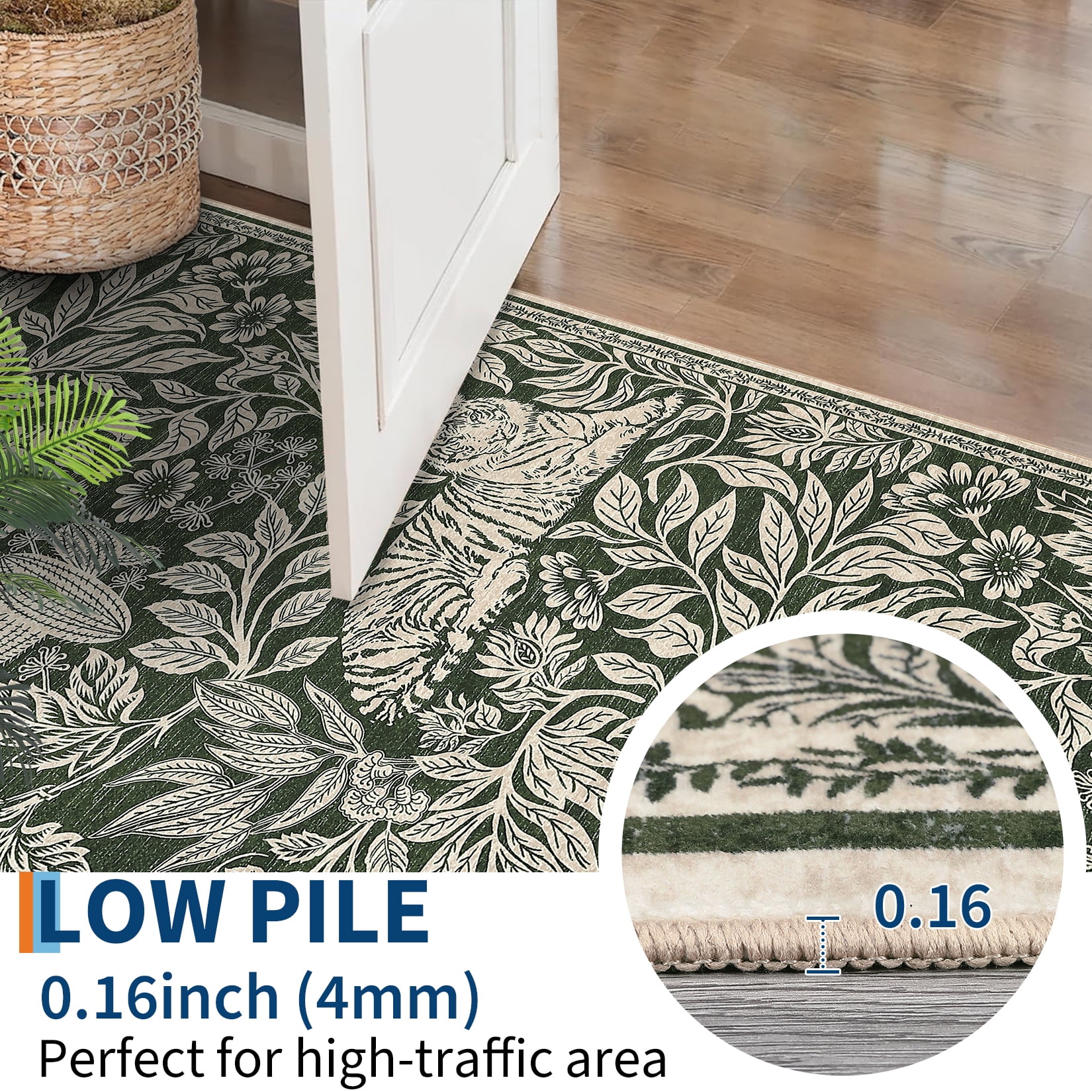 Garvee 2'x6' Print Runner Rug, Modern Washable Living Room Rug, Non Slip Non-Shedding Botanical Floor Carpet, Soft Stain Resistant Indoor Rug for Bedroom Hallway Kitchen,Green