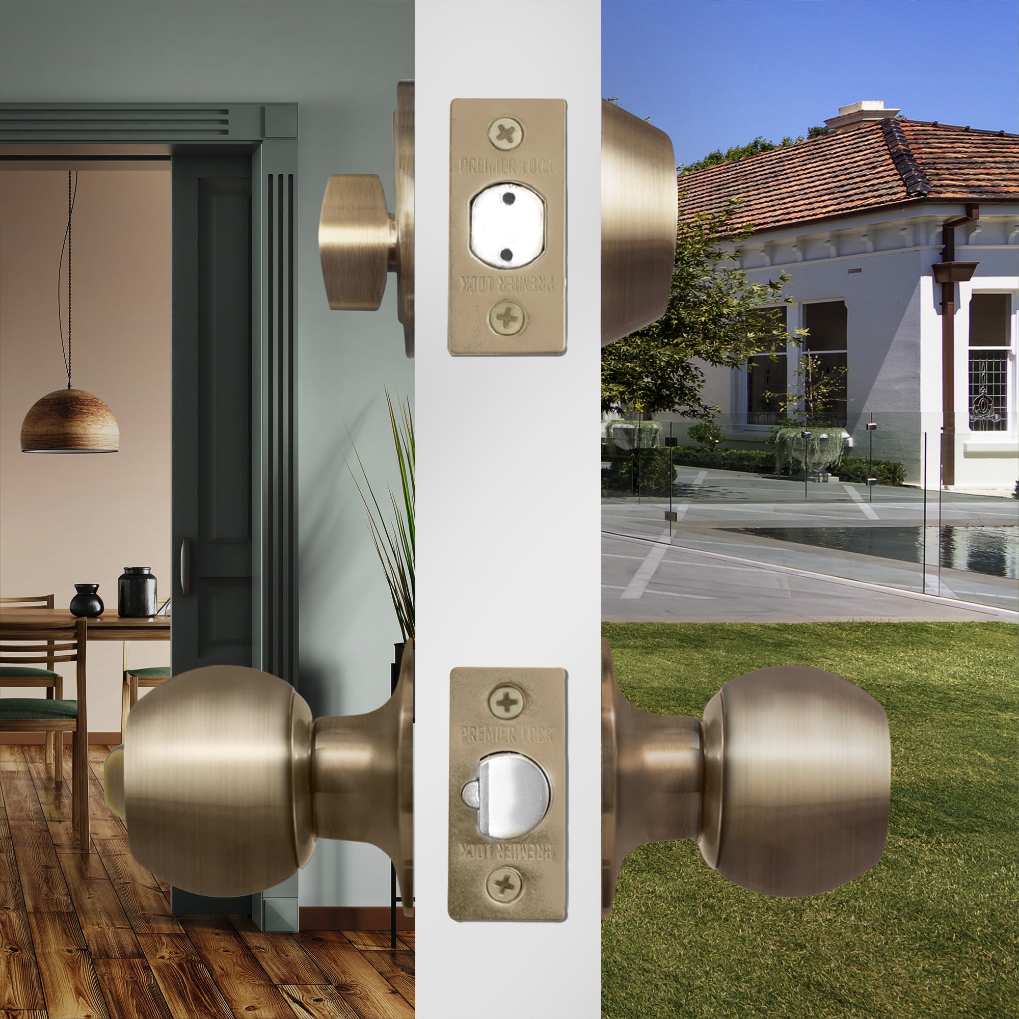 Antique Brass Entry Lock Set Door Knob & Deadbolt Keyed Alike SC1 Keyway (Set of 6). 36 Total Keys, Keyed Alike by Set
