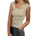 thumbnail image 2 of HOWPAY Débardeurs pour Femmes Sans Manches Couleur Unie Basique Mignon T-Shirt Extensible Ajusté Confortable Col Rond Chemises Décontractées Été Camisole Beige TTG, 2 of 6
