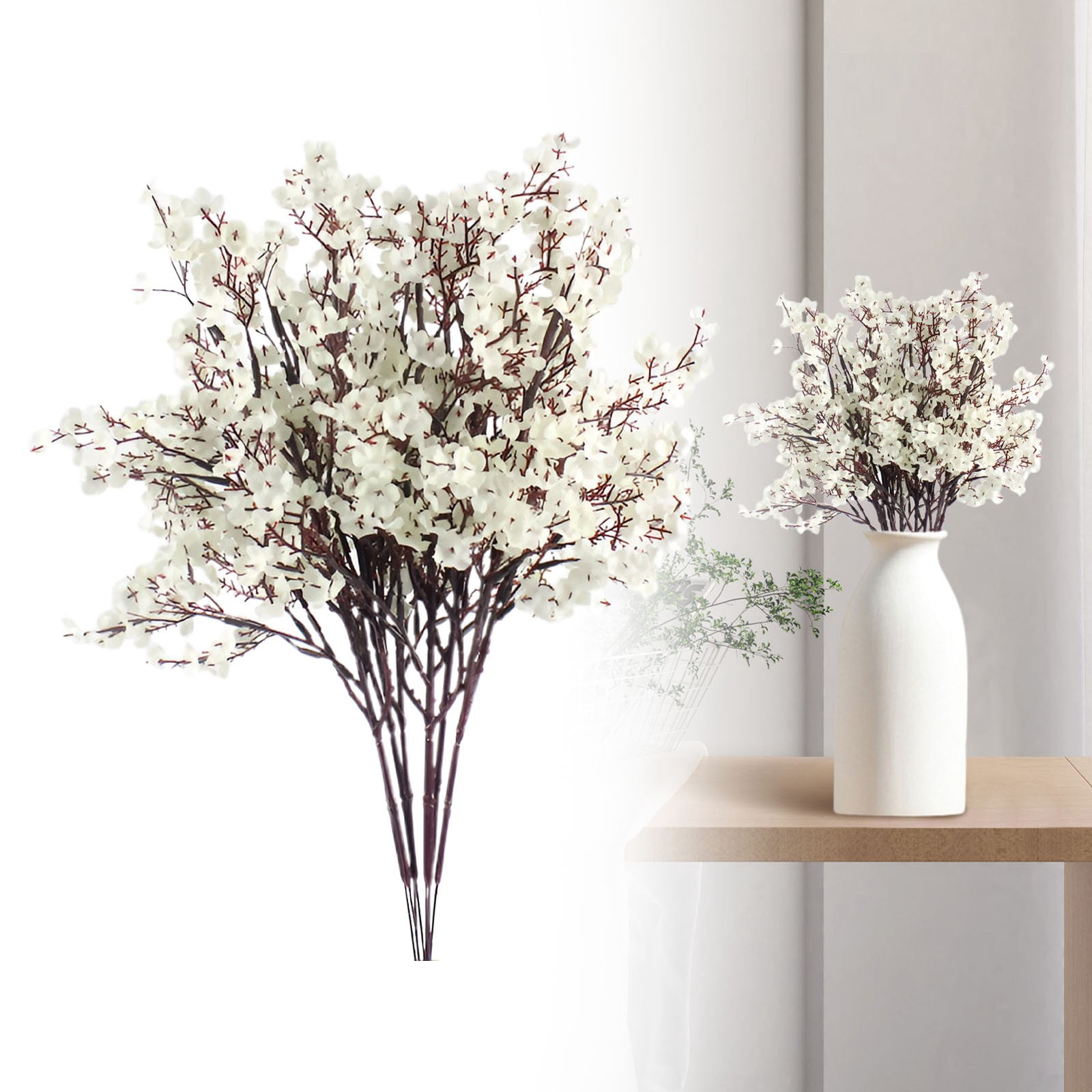 FXMLRLK 12 Bundles Artificial Flowers Gypsophila Bouquets Bulk Real Touch Fake Silk Flowers for Home Wedding DIY Floral Arrangement Kitchen Table Centerpiece Festival Decoration, White