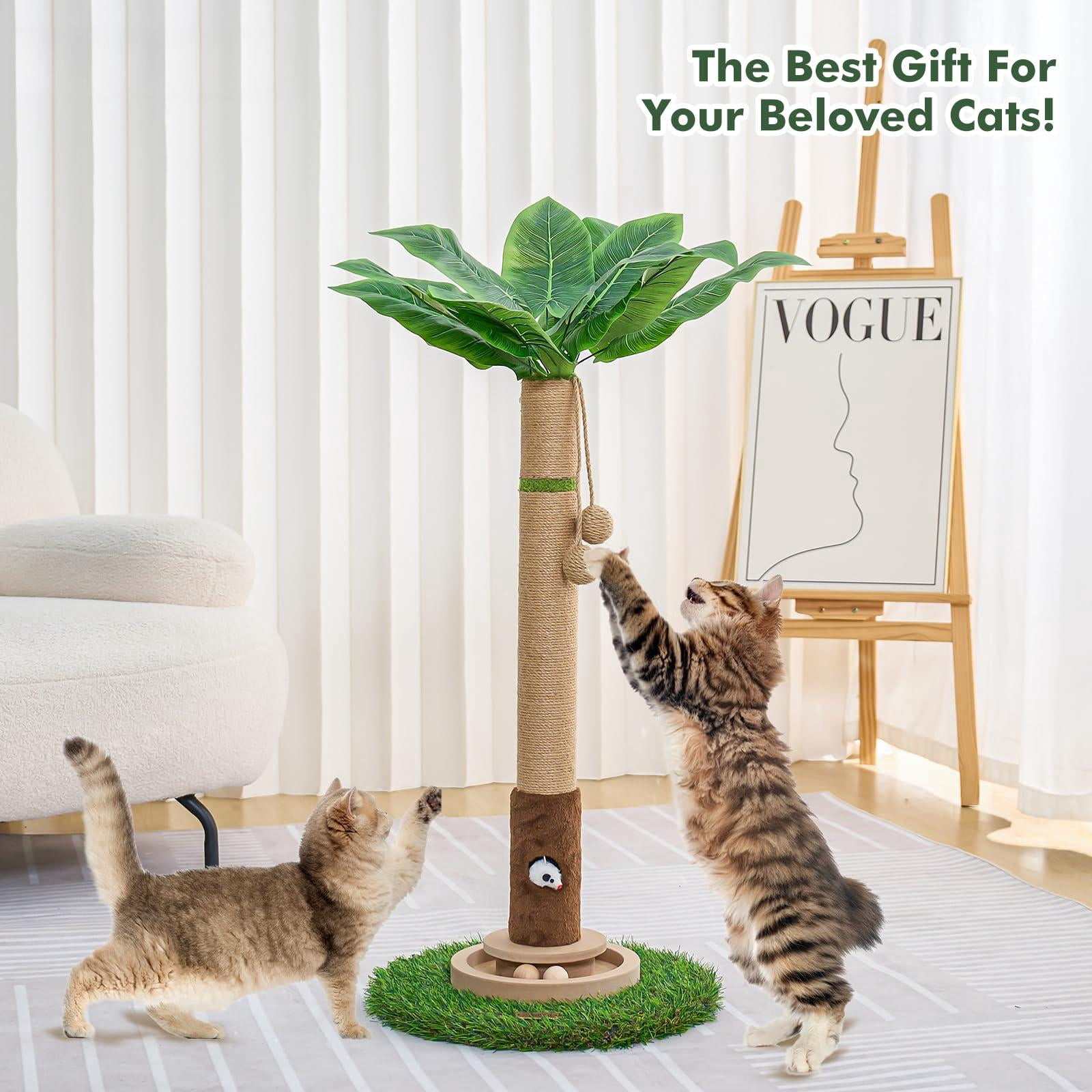Cat 35'' Tall Scratcher Tree Tower Posts For Indoor Cats With Mouse Hole And Interactive Wooden Ball Kittens Adults