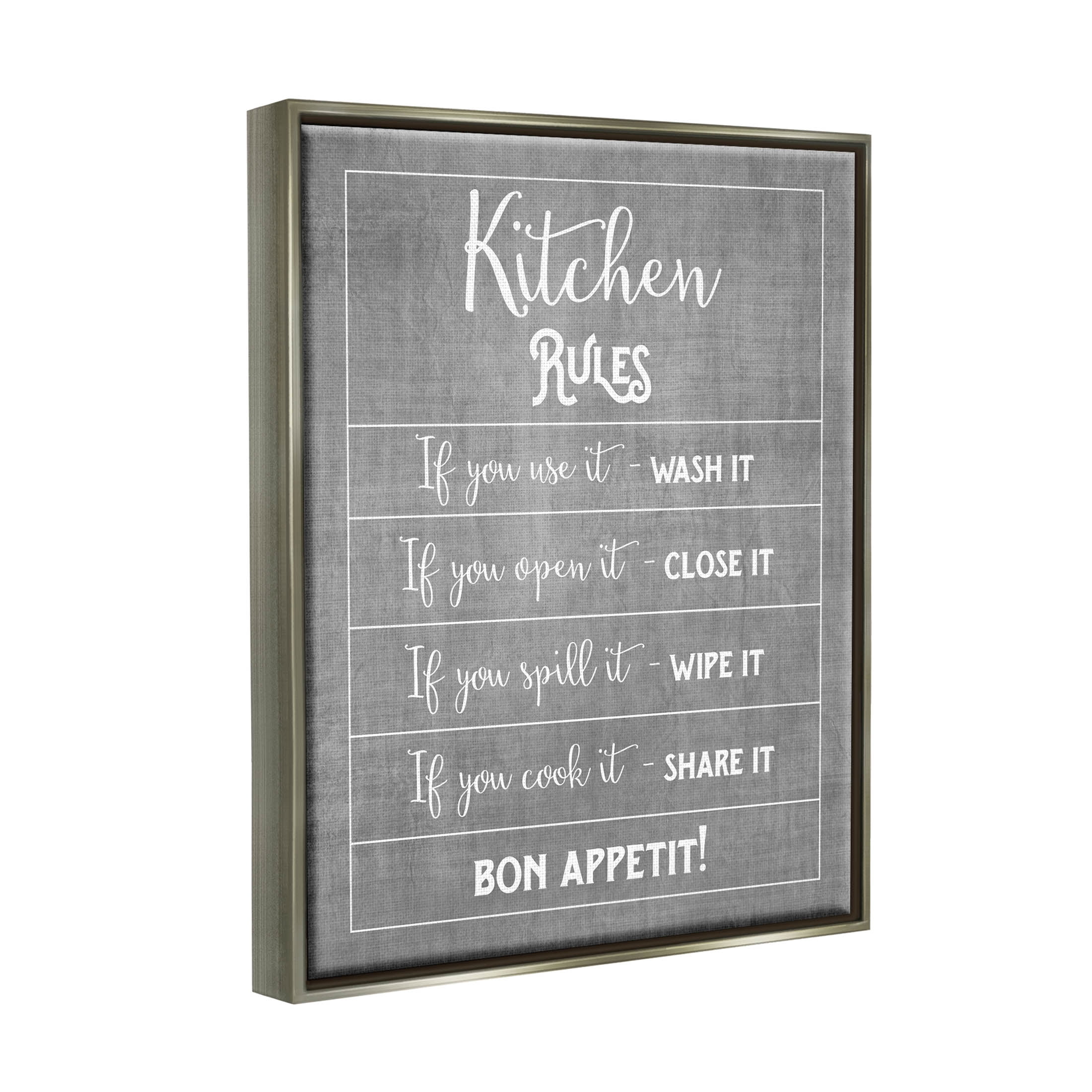 Kitchen Rules Bon Appetit Sign Typography Graphic Art Luster Gray Framed Art Print Wall Art
