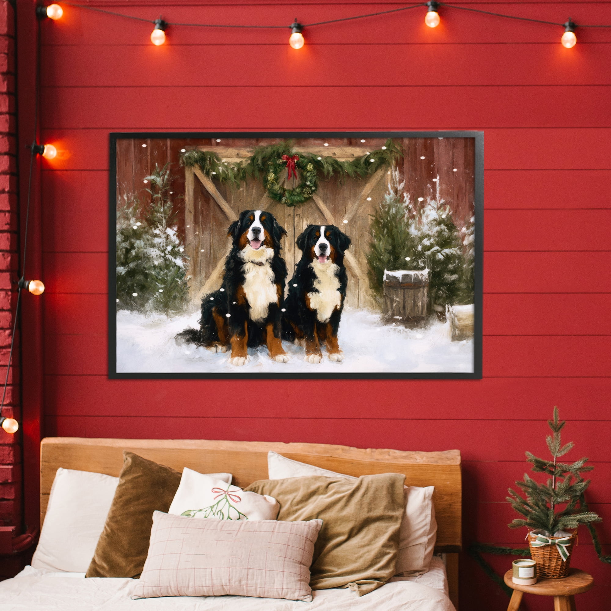 Stupell Industries Barnyard Bernese Mountain Dogs Black Framed Giclee Art, design by Tina LeCour