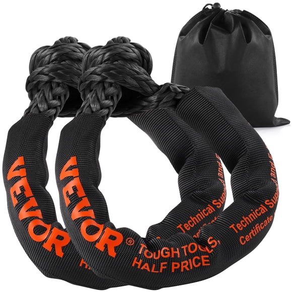 VEVOR Synthetic Soft Shackle, 1/2" x 22" (2 Pack) 44092 lbs (20 Ton) Breaking Strength Recovery Tow Shackles with Extra 2 Sleeves & Storage Bag for UTV, ATV, Trucks, Jeep, Off-Road Vehicles, Black