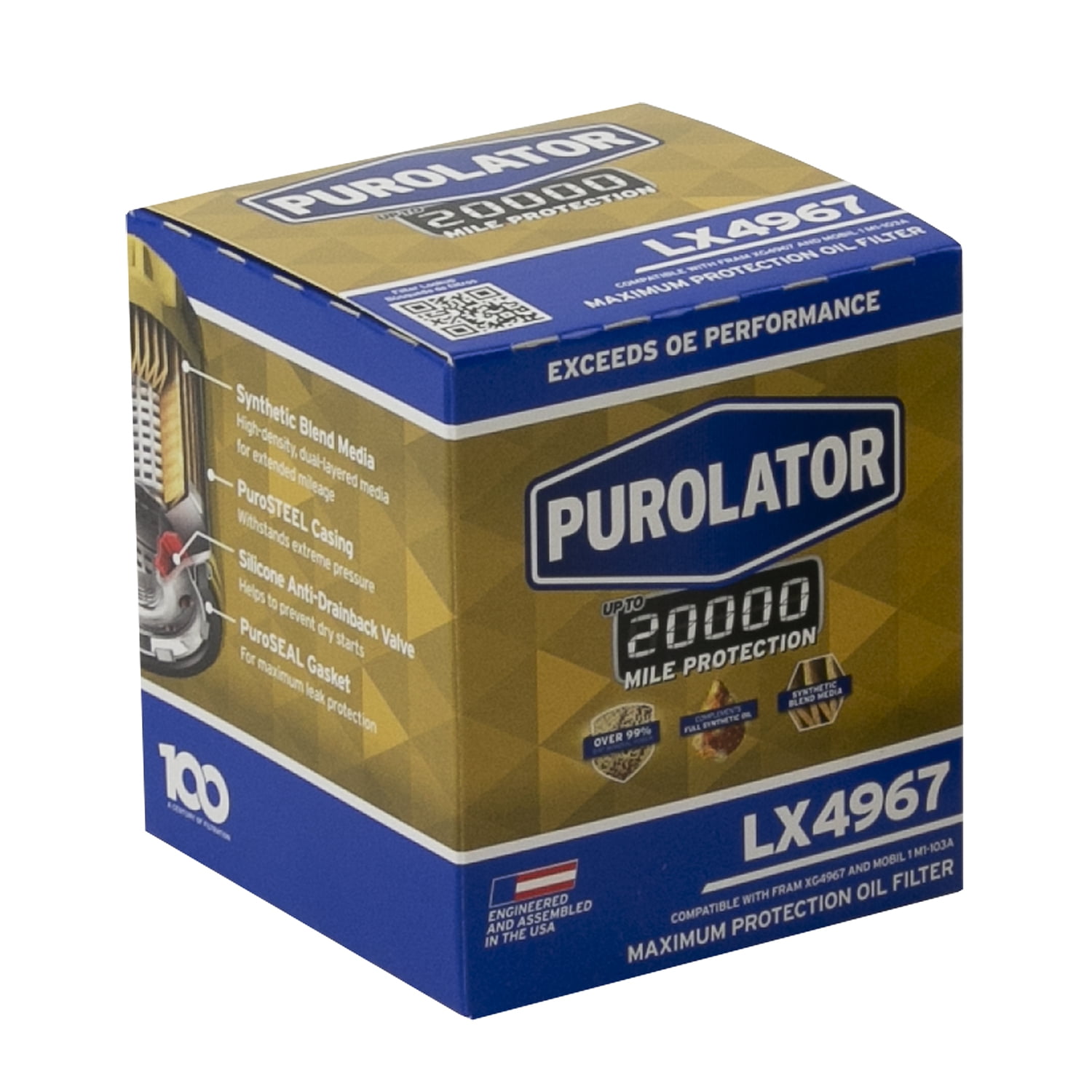 Purolator LX4967 Purolator 20K Oil Filter with 20,000 Mile Protection for Select Chevrolet, Lexus, Toyota, Nissan, and more