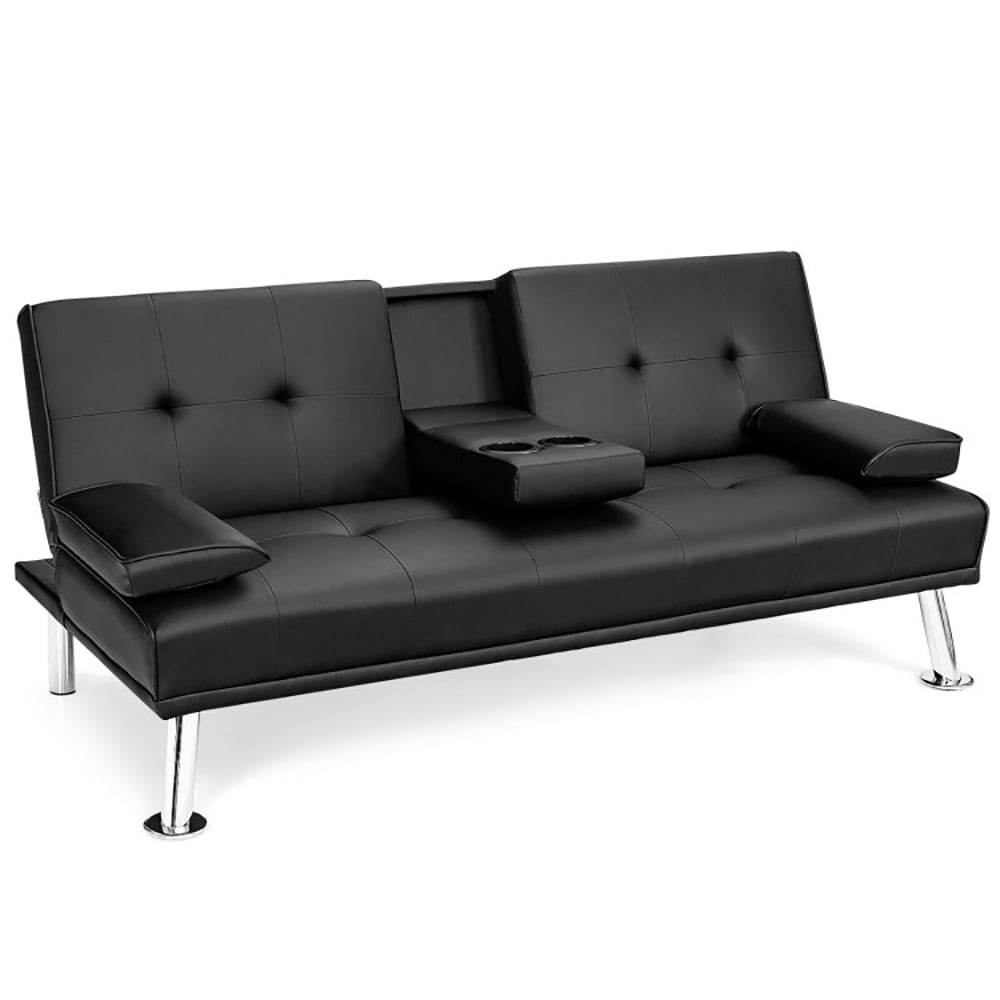 Finihen Futon Sofa Bed, Leather Couch, Convertible Folding Recliner, Convertible Folding Leather Futon Sofa with Cup Holders and Armrests, for Living Room, Bedroom, Black Finihen Futon Sofa Bed, Leather Couch, Convertible Folding Recliner, Convertible Folding Leather Futon Sofa with Cup Holders and Armrests, for Living Room, Bedroom, Black