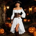 thumbnail image 1 of WAYUTE Pirate Costume for Women Off The Shoulder Flared Sleeve Solid Color Asymmetrical Ruffle A Line Dress Party Outfit Halloween Stage Performance, 1 of 5