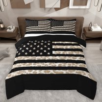 Homewish White Wheat Leopard 2-Piece Twin Comforter Set, US Flag Stars Bedding