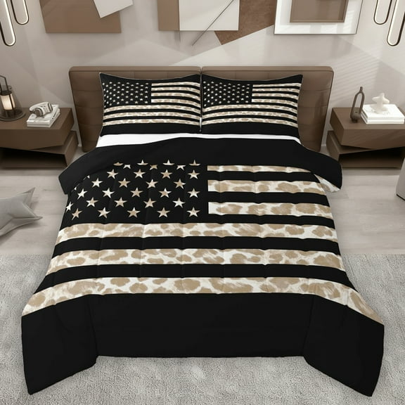 Homewish White Wheat Leopard 2-Piece Twin Comforter Set, US Flag Stars Bedding