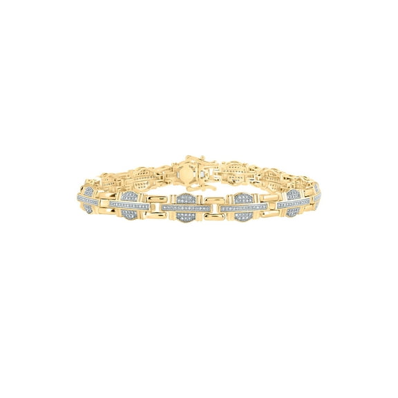 Macey Worldwide Jewelry 10k Yellow Gold Mens Diamond Link Bracelet 1 Ctw