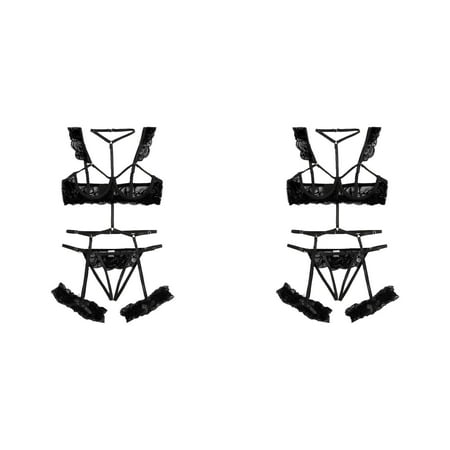Wijhcboe 2 Pack New Women Sexy Lingerie Set Two Piece Lace Bra Sexy Fashion Lace Lingerie Lace Underwear Set for Women plus Size Underwear Sleepwear Steel Ring Pajamas Garter Silk Lace Pajamas for W