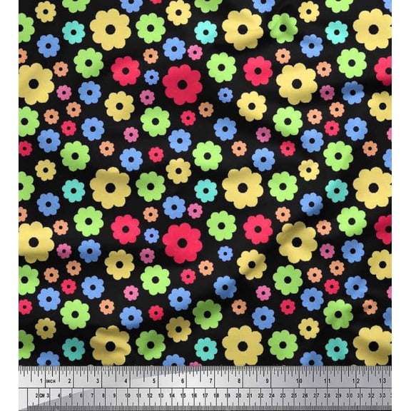 Soimoi Crepe Silk Fabric Floral Clip Art Decor Fabric Printed Yard 42 Inch Wide