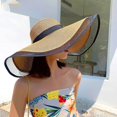 thumbnail image 4 of Sombrero de paja de malla negra para mujer, cubierta de protección solar para vacaciones en la playa, plegable, Verano, 4 of 4
