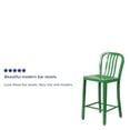 thumbnail image 2 of Commercial Grade 2 Pack 24" High Green Metal Indoor-Outdoor Counter Height Stool with Vertical Slat Back, 2 of 9