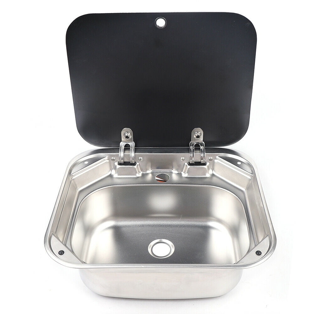 RV Caravan Camper Inset Stainless Steel Hand Wash Basin Kitchen Sink Drainer RV Caravan Camper Sink Kitchen Stainless Steel Hand Wash Basin Sink W/ Glass Lid RV Boat Caravan Kitchen Basin Sink