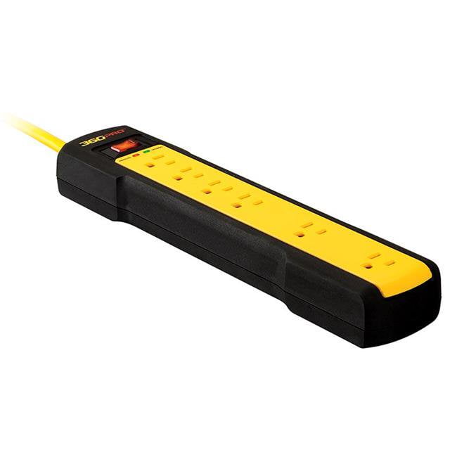360 Electrical 3808771 8 ft. 6 Outlets Surge Power Strip, Yellow and Black