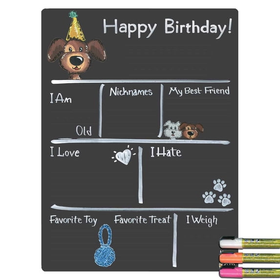 Cohas Party Theme Dog Milestone Chalkboard, 15 by 20 inches, 3 Bright Markers