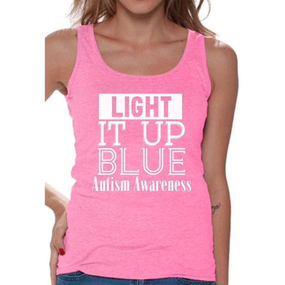 Awkward Styles Women's Light It Up Blue for Autism Awareness Shine A Light White Graphic Tank Tops
