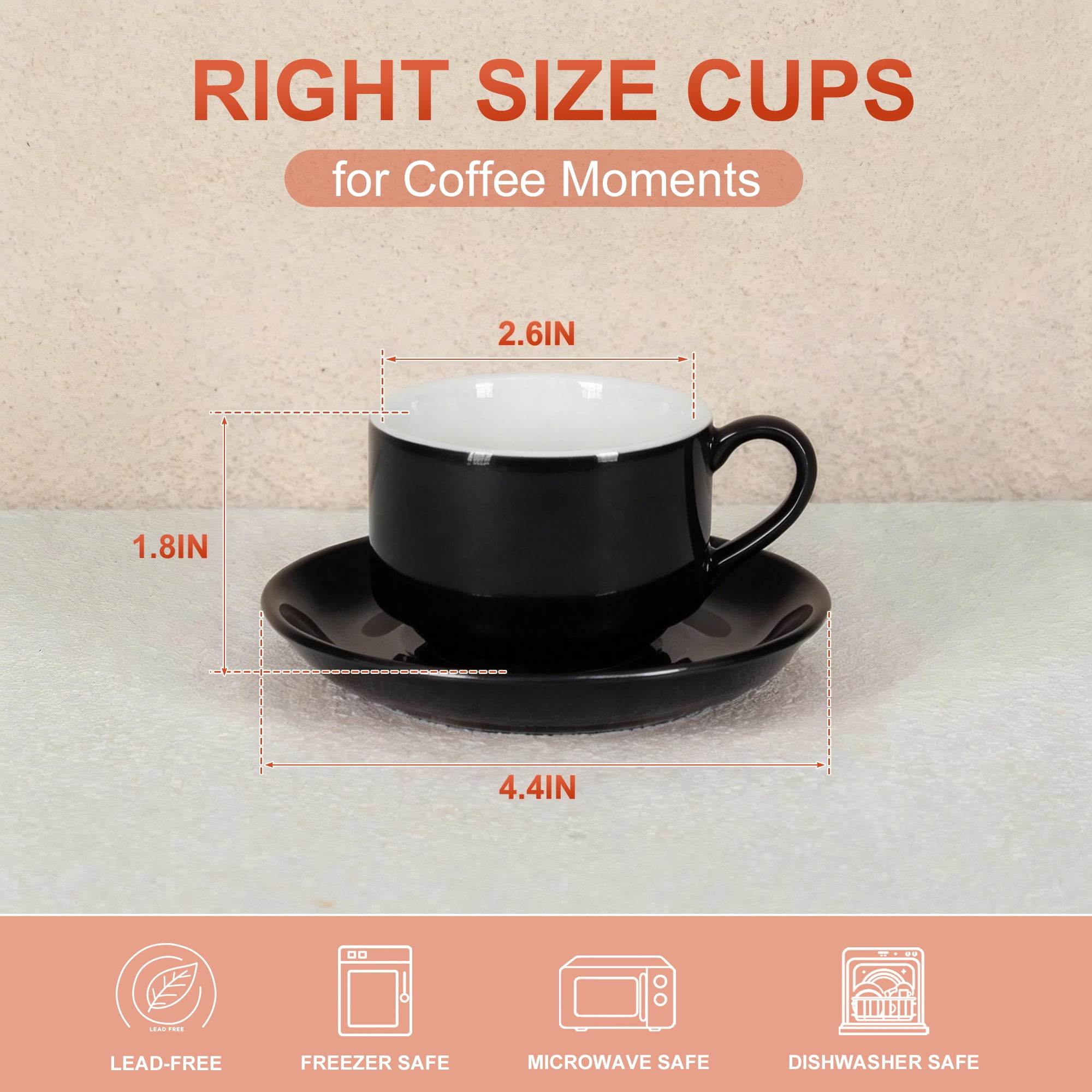Unique Bargains 3 Ounce Espresso Cups Set of 4 Stackable Demitasse Mugs Includes Display Stand Cups Saucers and Spoons for Machines & Home Use Black Gold Tone