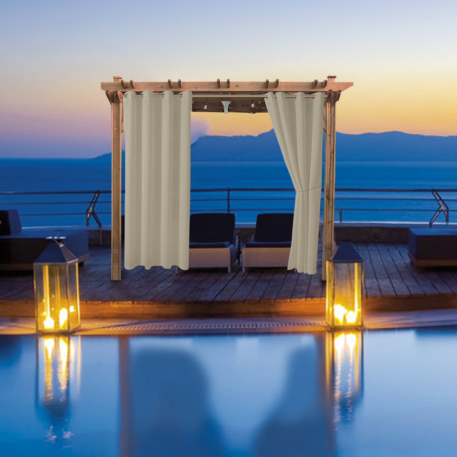 SHANNA Indoor/Outdoor Curtains - Grommet Top Waterproof Windproof Privacy Blackout Drapes for Garden Porch Gazebo Patio, Beige, 52*108 in, 1 Panel