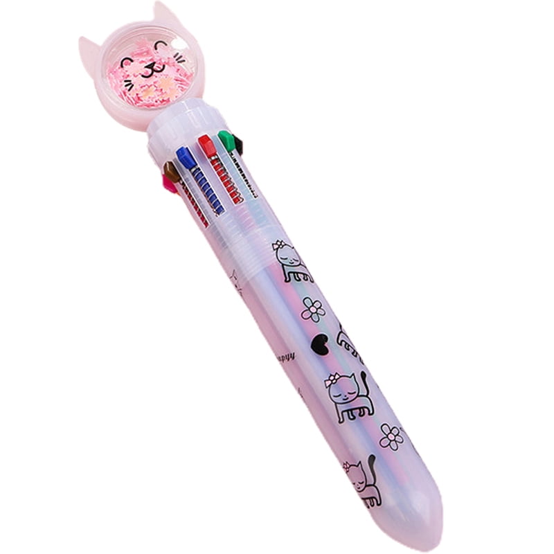 Girlish Cartoon Flash Drilling Cat Colorful Sugar Ballpoint Pen with  Multi-colored Pen Push Type School