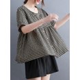 thumbnail image 4 of Blusa suelta a cuadros con botones de manga corta para mujer Camisetas de vacaciones vintage MABOTO Jerseys de mujer, 4 of 7