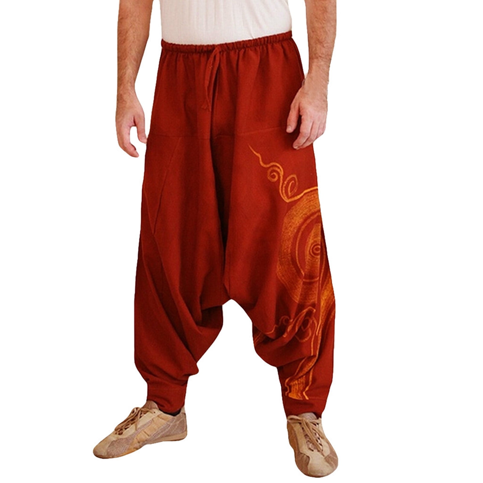 Tuphregyow Men's Thai Fisherman Pants Shiny Elastic Comfy Pants Perfect for  Yoga, Martial Arts, Pirate, Medieval, Japanese Pantalones Sweatpants Loose  Lightweight with Pockets Print Red M 