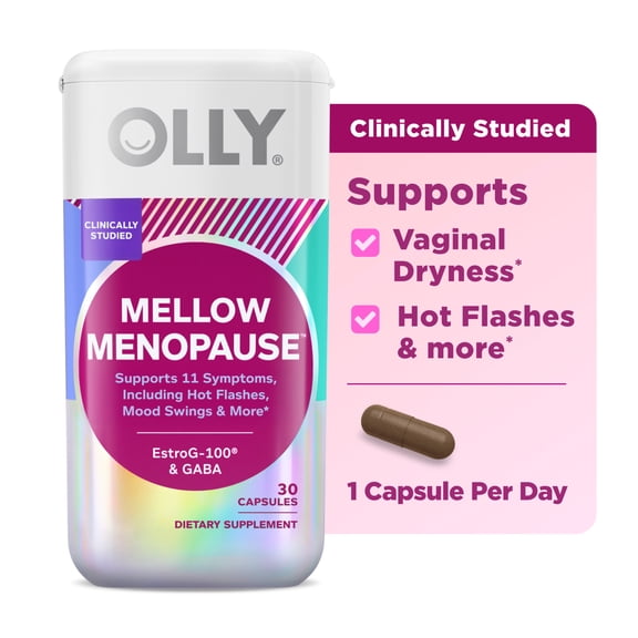 OLLY Mellow Menopause™ Supplements, Vegan Capsules, EstroG-100, GABA, 30 Count