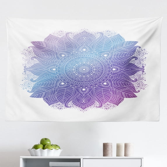 Purple Hippie Tapestry, Composition of Peace Sign Beaming, Fabric Wall Hanging Decor for Bedroom Living Room Dorm, 2 Sizes, Indigo Purple, by Ambesonne