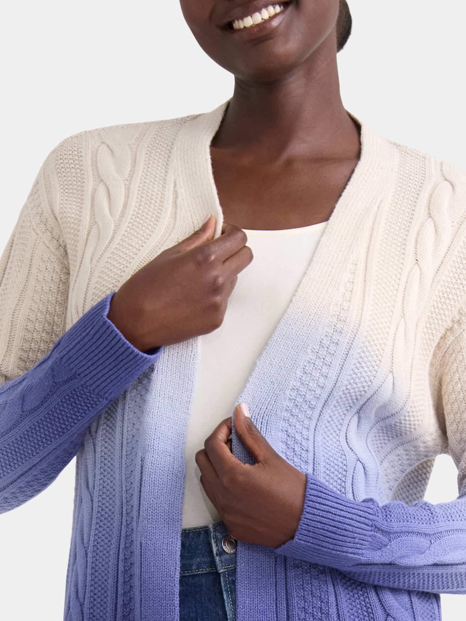 Time and Tru Women's Dip Dye Cardigan Sweater, Midweight, Sizes XS-XXXL
