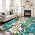 thumbnail image 2 of 5'x7' Area Rugs for Living Room Bedroom, Spring Daisy Leaves Washable Rug Carpet Runner Indoor Outdoor, Vintage Watercolor Flowers Teal Wooden Non Slip Floor Mats Area Rug for Kitchen, Nursery, 2 of 8