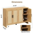 thumbnail image 7 of 4-Door Large Wooden Sideboard Buffet Cabinet with Natural Rattan Doors, Bohemian Kitchen Storage Cabinet with Adjustable Shelves, Coffee Bar Console Table for Dining Room, Entryway, Living Room, 7 of 7