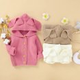 thumbnail image 3 of Xingqing Infant Toddler Baby Girls Solid Color Rabbit Ear Long Sleeve Knitted Hooded Coat, 3 of 10