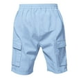 thumbnail image 6 of Iugvhana Men Flax Short Casual Solid Color Regular Fit Drawstring Elastic Waist Shorts Multi-Pockets Breathable Summer Pants Light Blue M, 6 of 9
