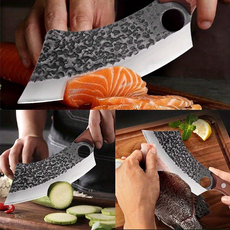 1PC/3PCS Stainless Steel Boning Knife with Knife Sheath Wood Handle Cutting Utility Knife Sharp Multipurpose Meat Cleaver Vegetable Chopper Handmade Forged Knife Barbecue Knife for Cooking