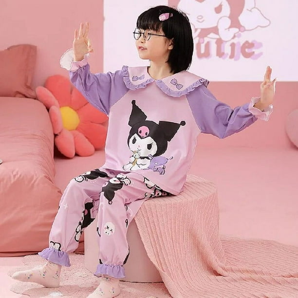 Camisón fino de dibujos animados Kawaii Sanrio para niña, conjunto de pijamas de algodón, regalos de Navidad, Cinnamoroll, Anime, otoño