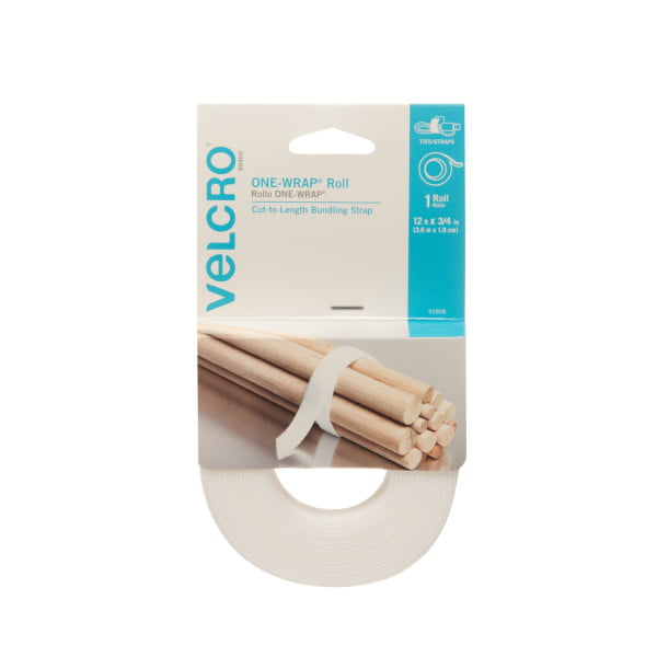 VELCRO Brand Self Gripping Multi-Purpose Hook and Loop Tape Double-Sided ONE-WRAP Roll White 12 x 3/4 Roll Reusable 