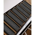 thumbnail image 3 of Black Geometric Stair Treads for Wooden Steps Indoor Runner Rug Carpet, Boho Stripe Retro Farmhouse Texture 4 Pieces Peel and Stick Staircase Step Treads Covers Washable Throw Door Mats, 30"x8", 3 of 5
