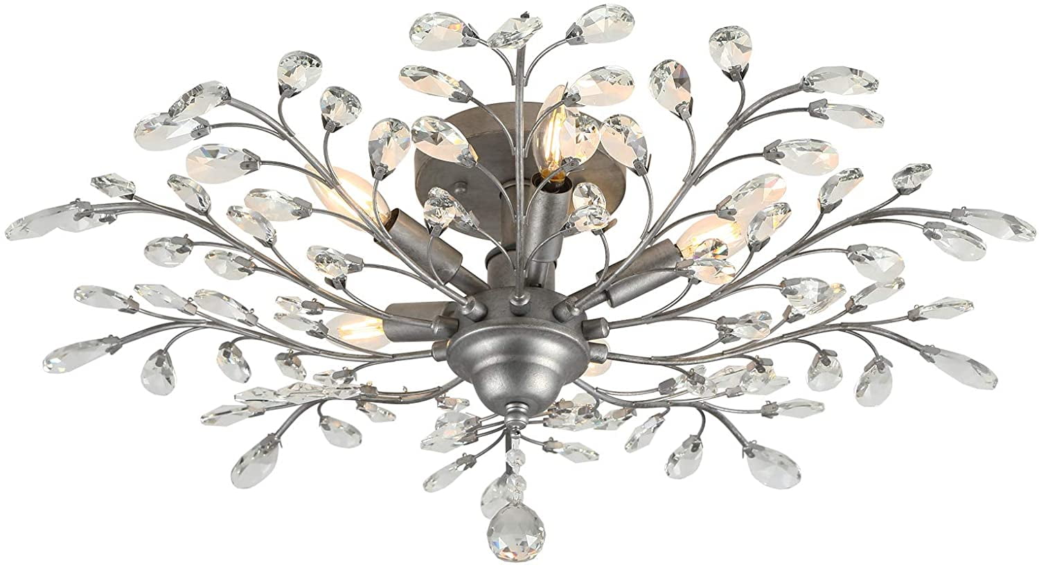 Seol Light Vintage Large Crystal Branches Chandeliers Ceiling Flush Mounted Fixture With 5 200w Sliver Grey For Bedroom Entryway Living Room 31 Dia Com - How To Mount Chandelier Ceiling