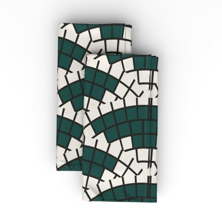 

Linen Cotton Canvas Dinner Napkins (Set of 2) - Mosaic Geometric Tile Wave Scallop Squares Geo Print Cloth Dinner Napkins by Spoonflower