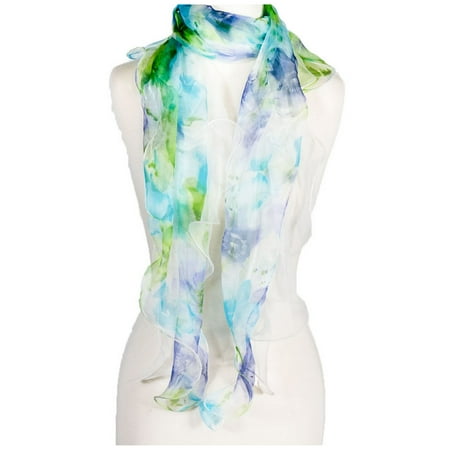 Ruffle Scarf - Women's Laies Fshion Long Floral Ruffle Silk Scarf Neck Scarves Shawl Wrap