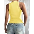 thumbnail image 2 of Light Yellow Womens Ribbed Knit Racerback Crop Tank Top, Tight Fitted Casual Activewear, 2 of 6