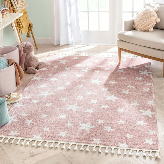 Well Woven Kennedy Stars Modern Abstract Pink 3'11" x 5'3" Kids Area Rug