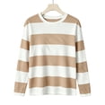 thumbnail image 4 of Bzdzmqm Womens Long Sleeve Striped Pullover Tops Casual Crew Neck Sweaters Fall Winter Loose Fit Knit Tees for Daily Work Office Outfits, Khaki M, 4 of 5