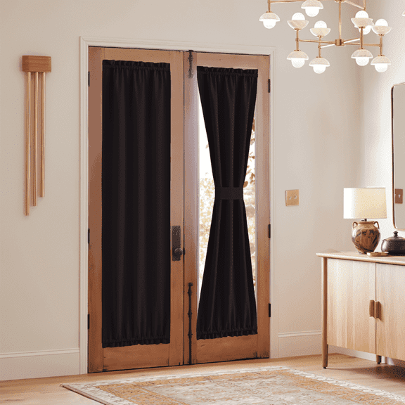 NICETOWN French Door Curtains, Blackout Curtain Thermal Insulated Privacy Drape for French Door Classroom with Adjustable Tie Back, Brown, 30"x72", 1 PC