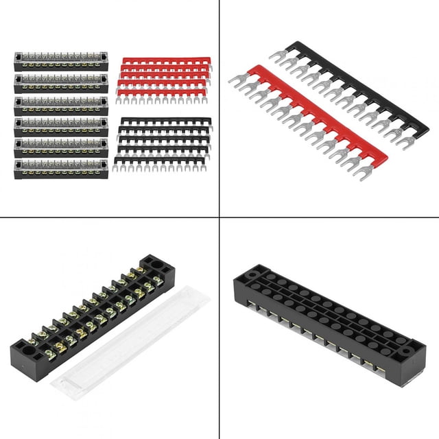 LAFGUR Bande de Barrière de Borne Bloc de Barrière de Fil, 5pcs Double Rangée 12 Positions 600V 15A Bloc de Borne de Vis + Bande de Barrière de Borne Pré-Isolée