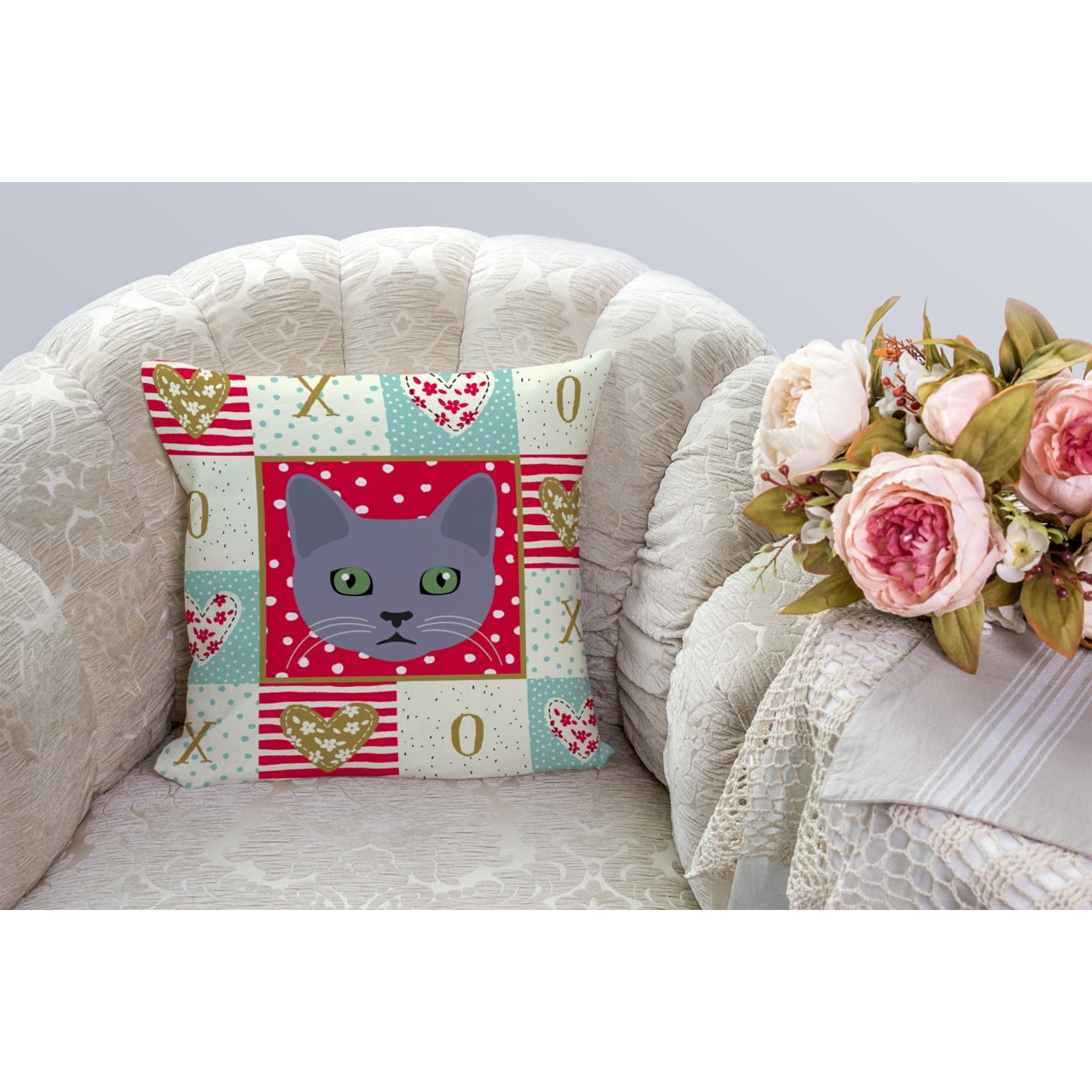 Korat Cat Love Fabric Decorative Pillow