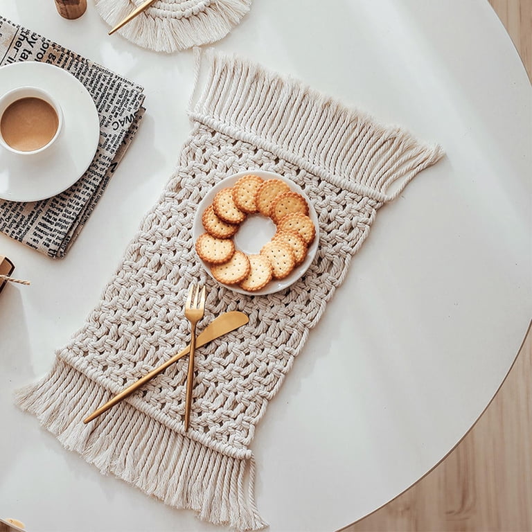 Boho macramé placemats set van 4, vierkant, 30 cm x 49,8 cm, ideaal