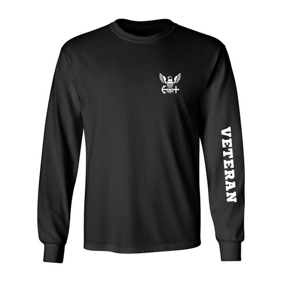 Navy "Veteran" White Sleeve Print Adult Long Sleeve T-shirt